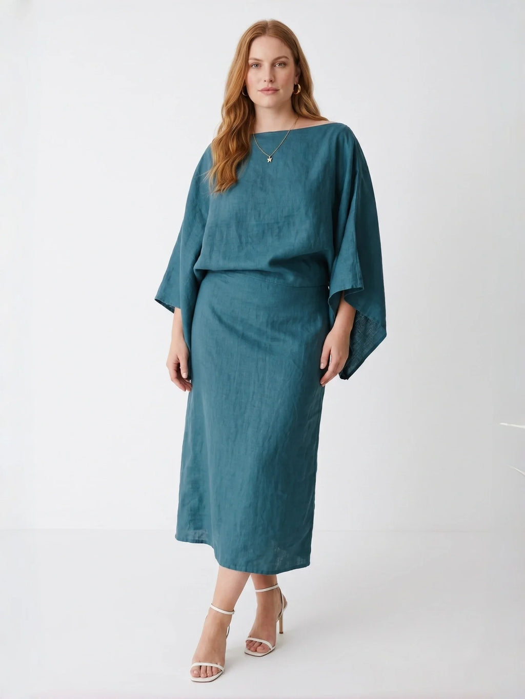 Larui Plus Size Women's Elegant Tie-Up Linen Dress