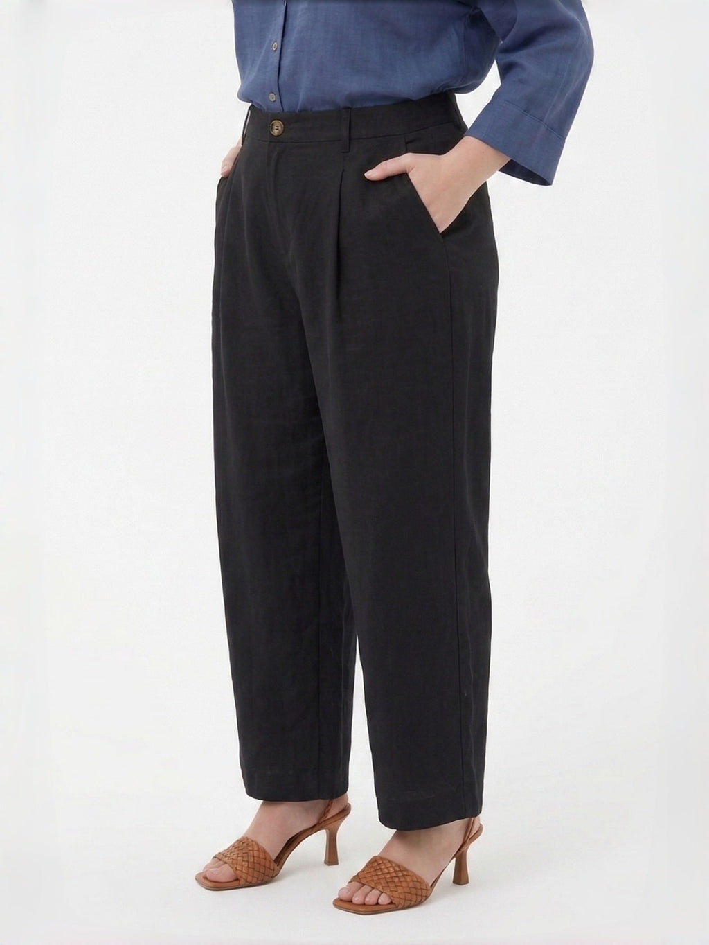 Larui Plus Size Women's Linen Pocket Full Length Pants