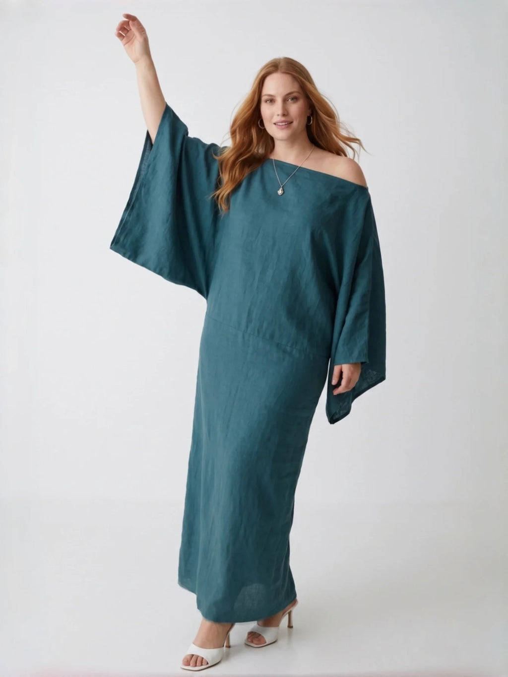 Larui Plus Size Women's Elegant Tie-Up Linen Dress