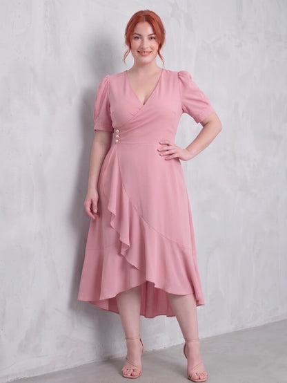 Larui Plus-Size Women's French Romantic One-Piece Wrap Dress