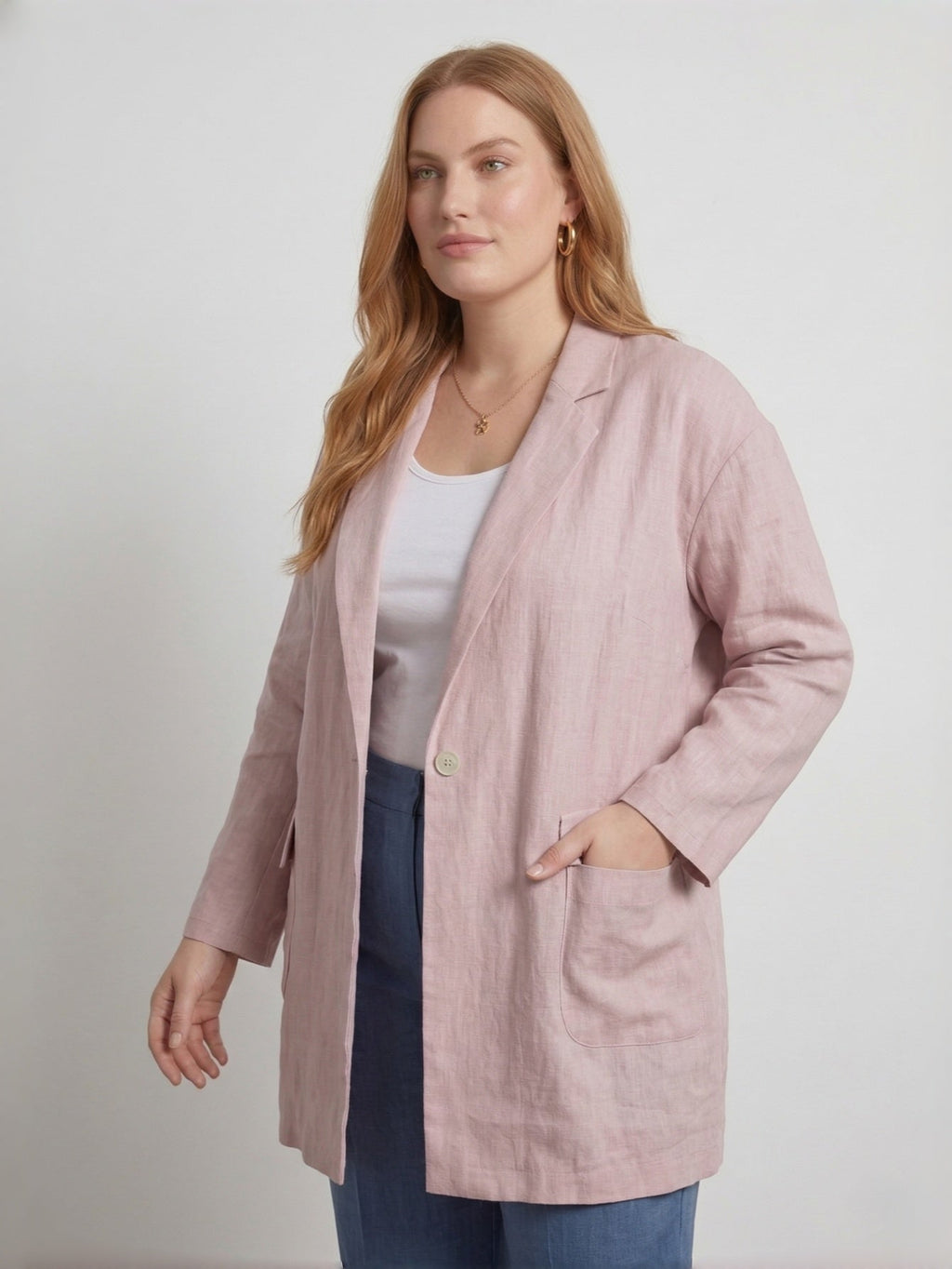 Larui Plus Size Women's Linen Pocket Blazer