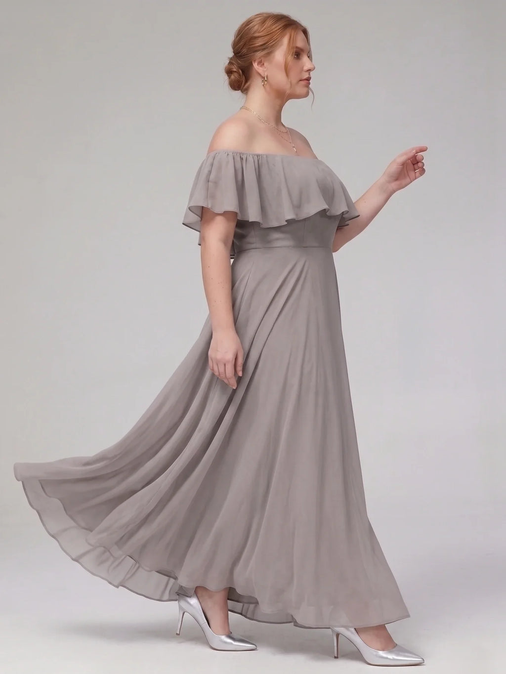 Larui Plus-Size Elegant Off-Shoulder Chiffon Dress