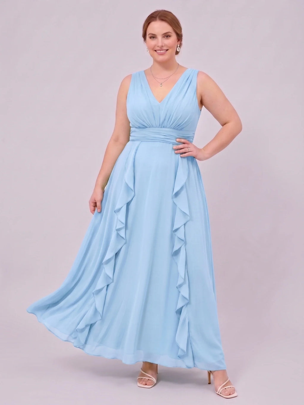 Larui Plus-Size Women's Ruffled Chiffon Dress