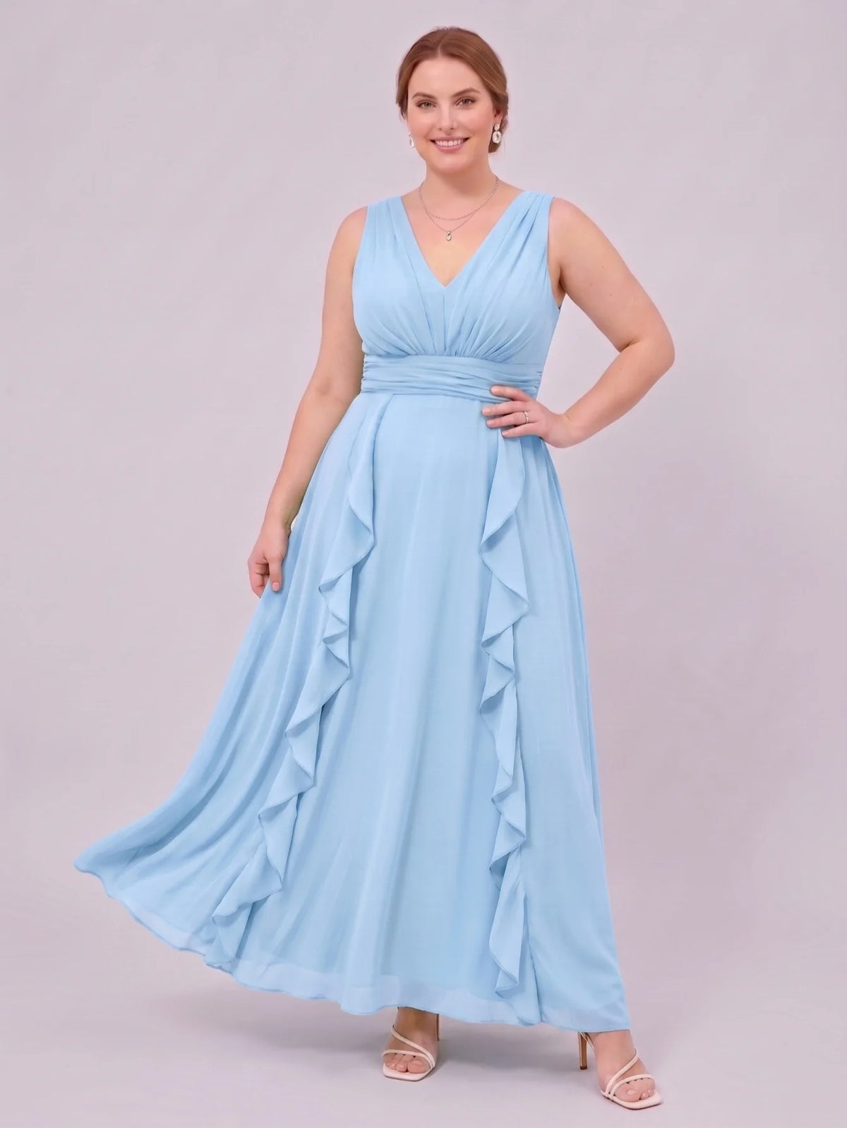 Larui Plus-Size Women's Ruffled Chiffon Dress