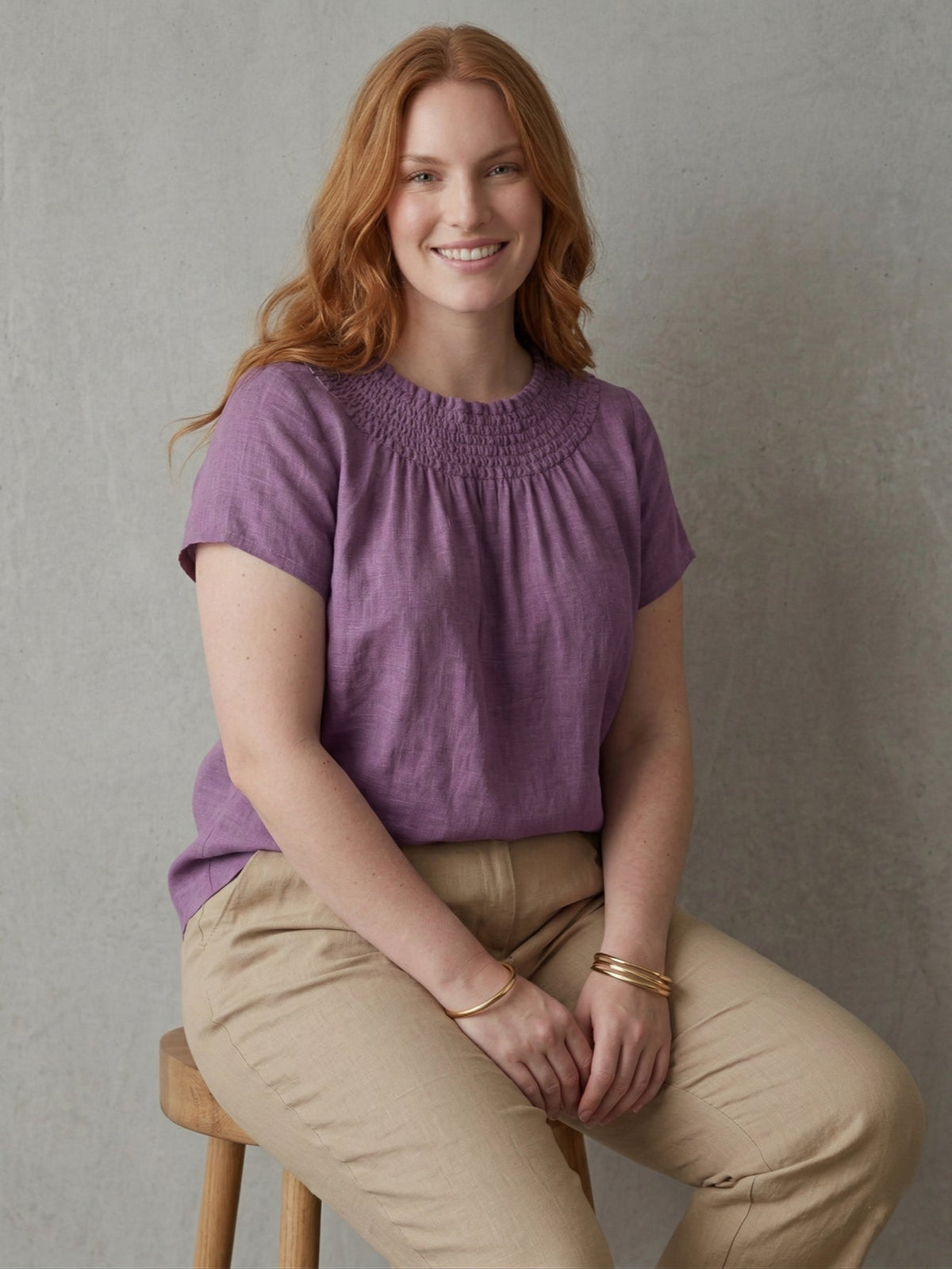 Larui Plus Size Women's Linen Short Sleeves Blouse