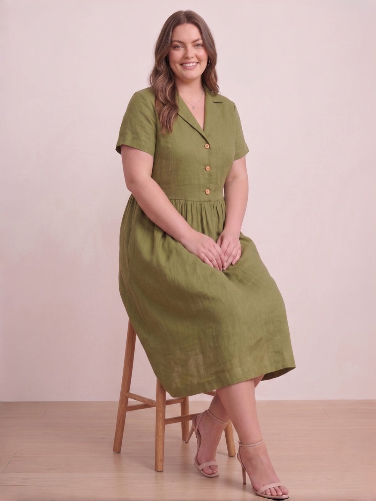 Larui Plus Size Women's Linen  Pocket Short Sleeves Dress