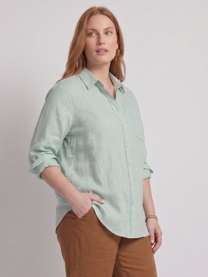Larui Plus Size Women's Linen Pocket Long Sleeves Shirt