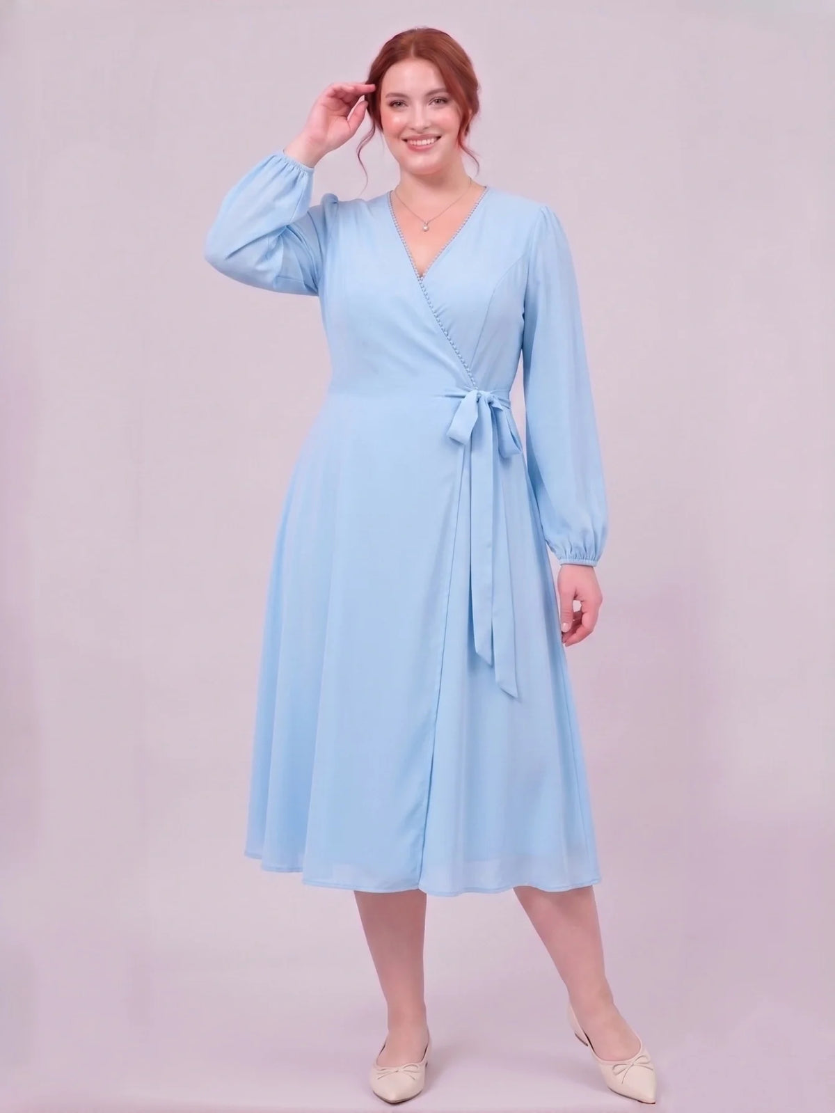 Larui Plus Size Women's Chiffon Wrap Dress