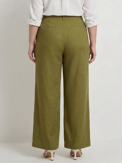 Larui Plus Size Women's Linen Pocket Full Length Pants