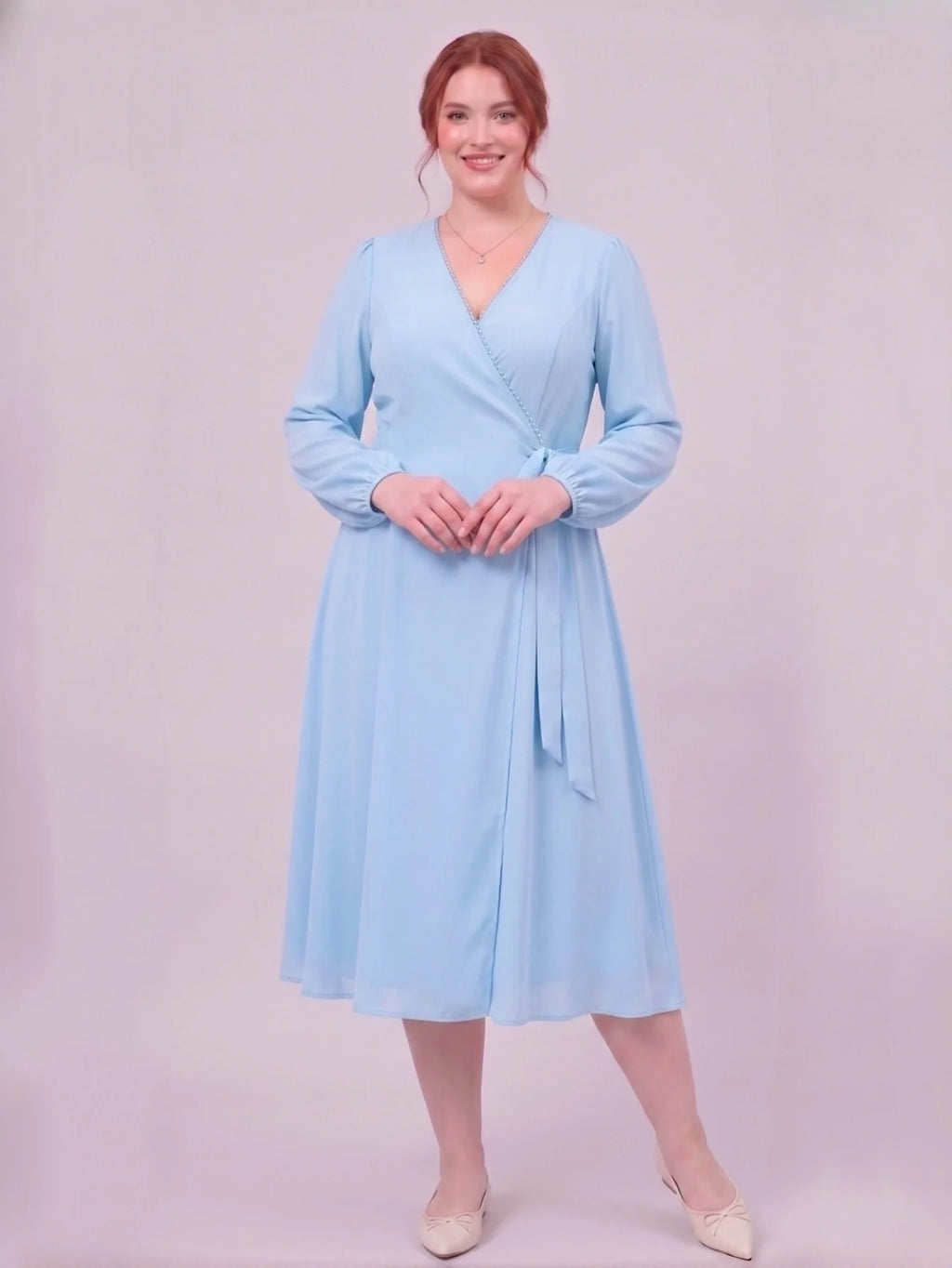 Larui Plus Size Women's Chiffon Wrap Dress