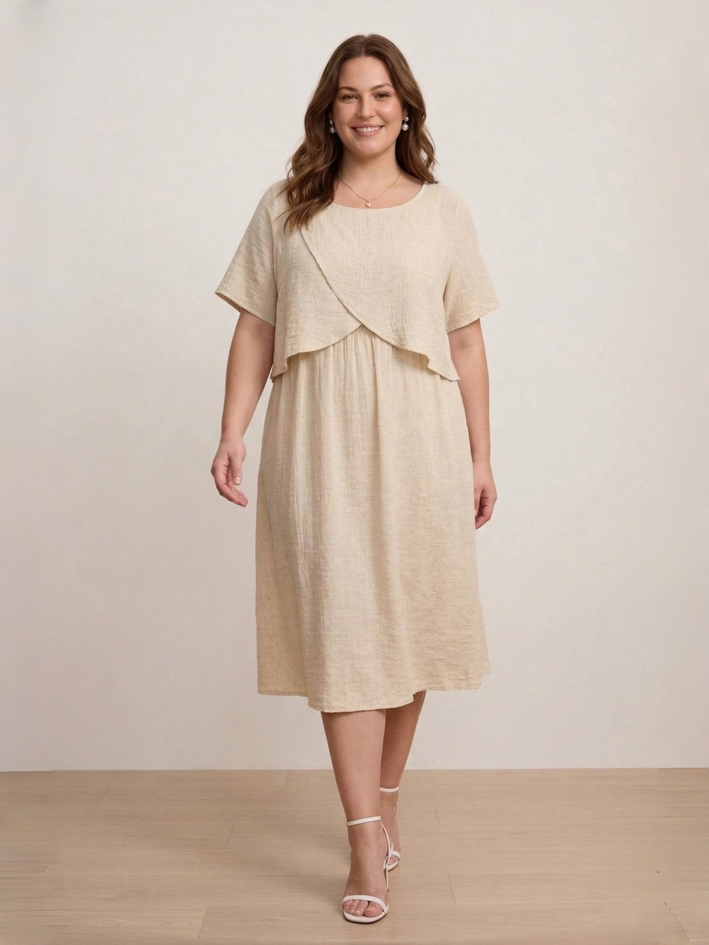 Larui Plus Size Women's Linen Short Sleeves Dress