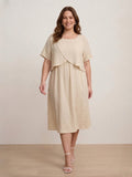 Larui Plus Size Women's Linen Short Sleeves Dress
