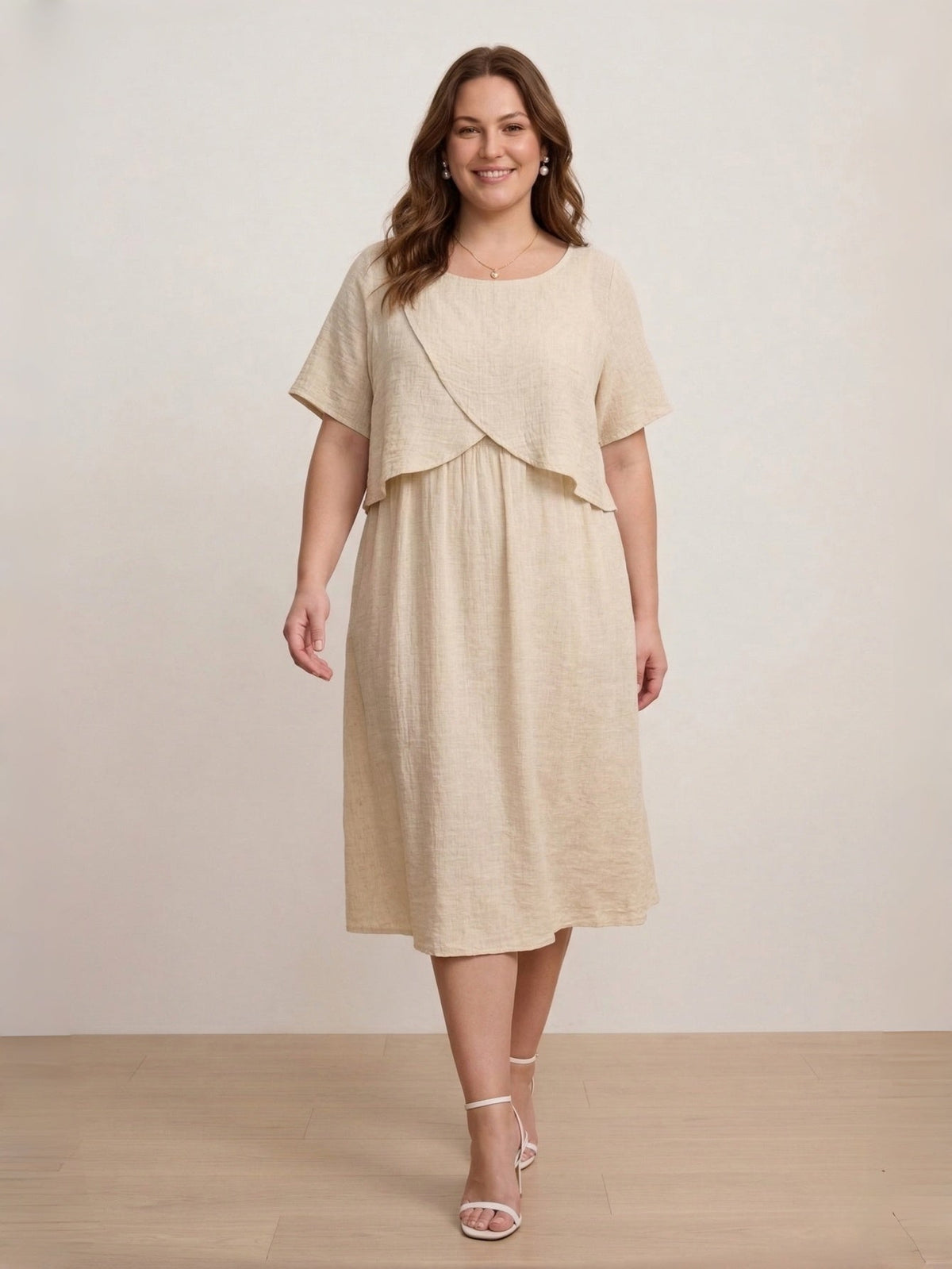 Larui Plus Size Women's Linen Short Sleeves Dress