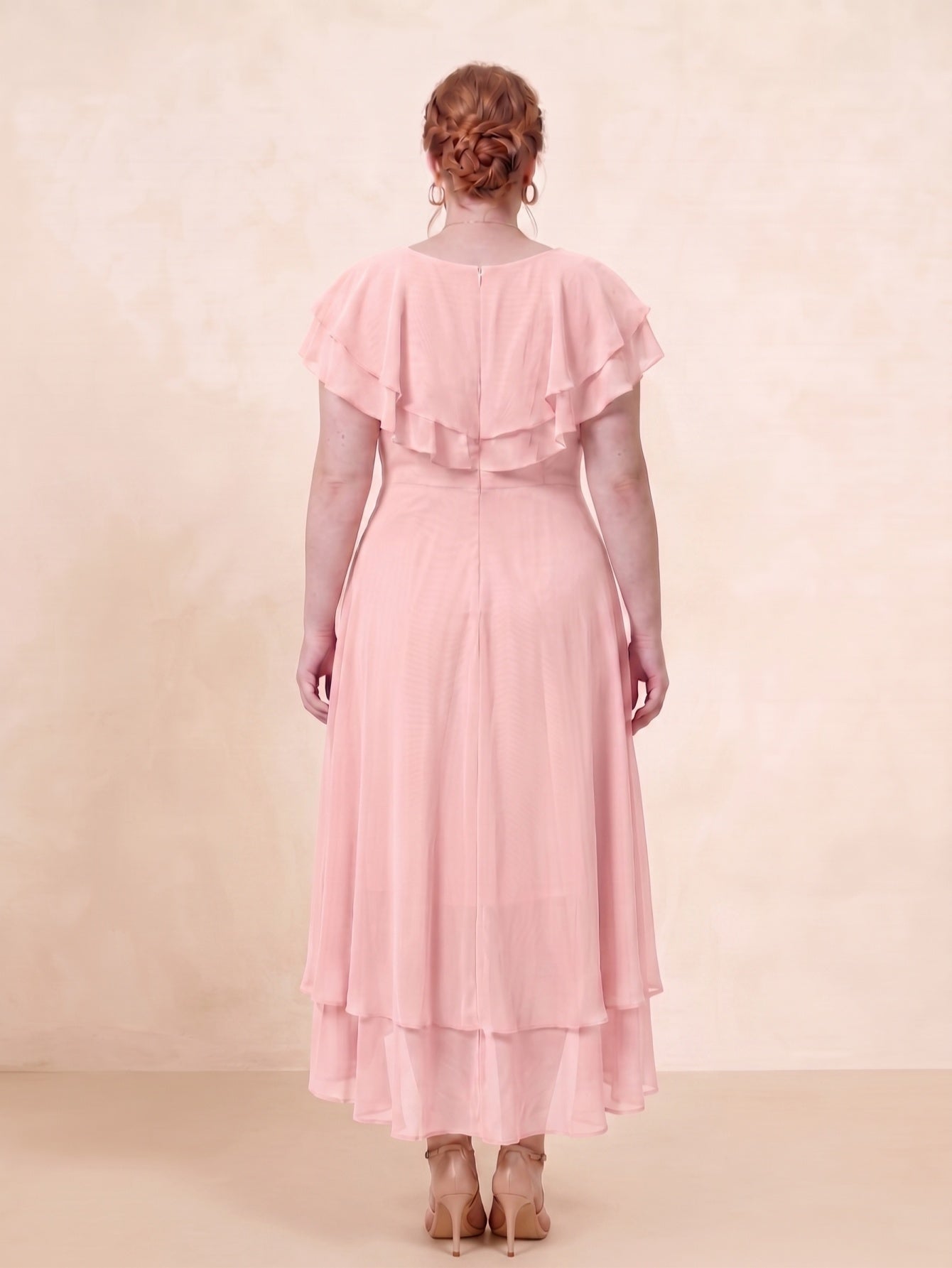 Larui Plus Size Women's Ruffle Sleeve Chiffon Dress