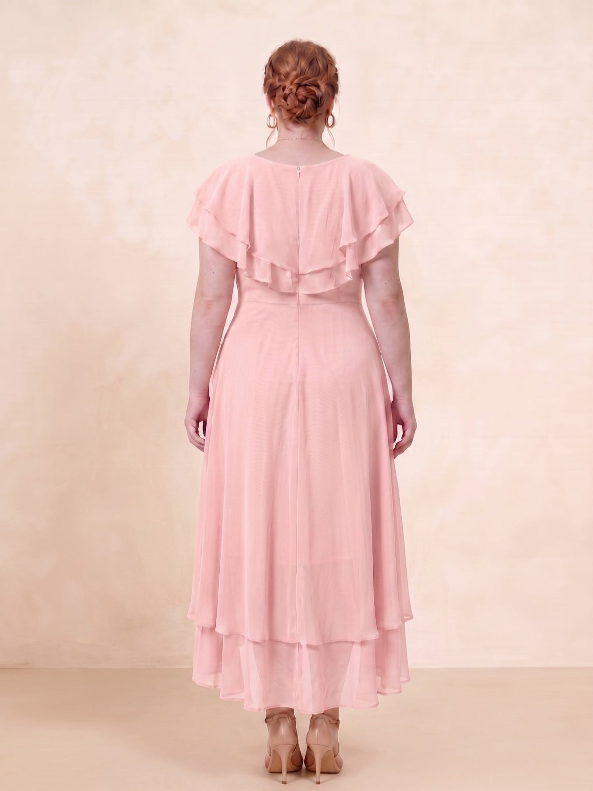 Larui Plus Size Women's Ruffle Sleeve Chiffon Dress