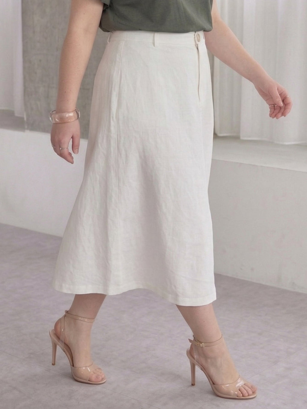 Larui Plus Size Women's Linen Pocket Midi Skirt