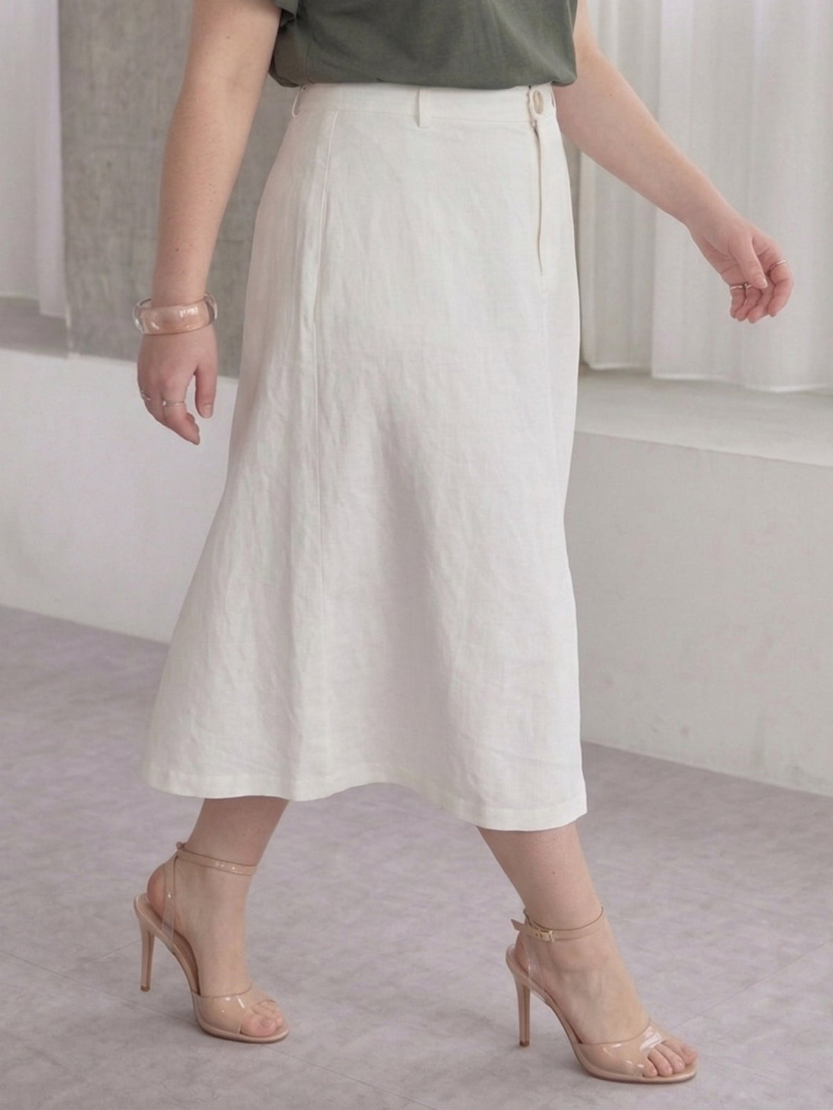 Larui Plus Size Women's Linen Pocket Midi Skirt