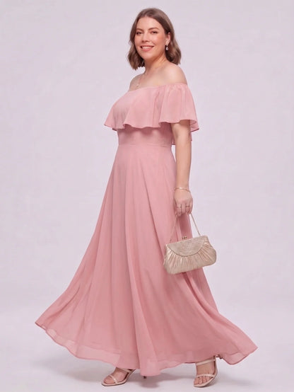 Larui Plus-Size Elegant Off-Shoulder Chiffon Dress