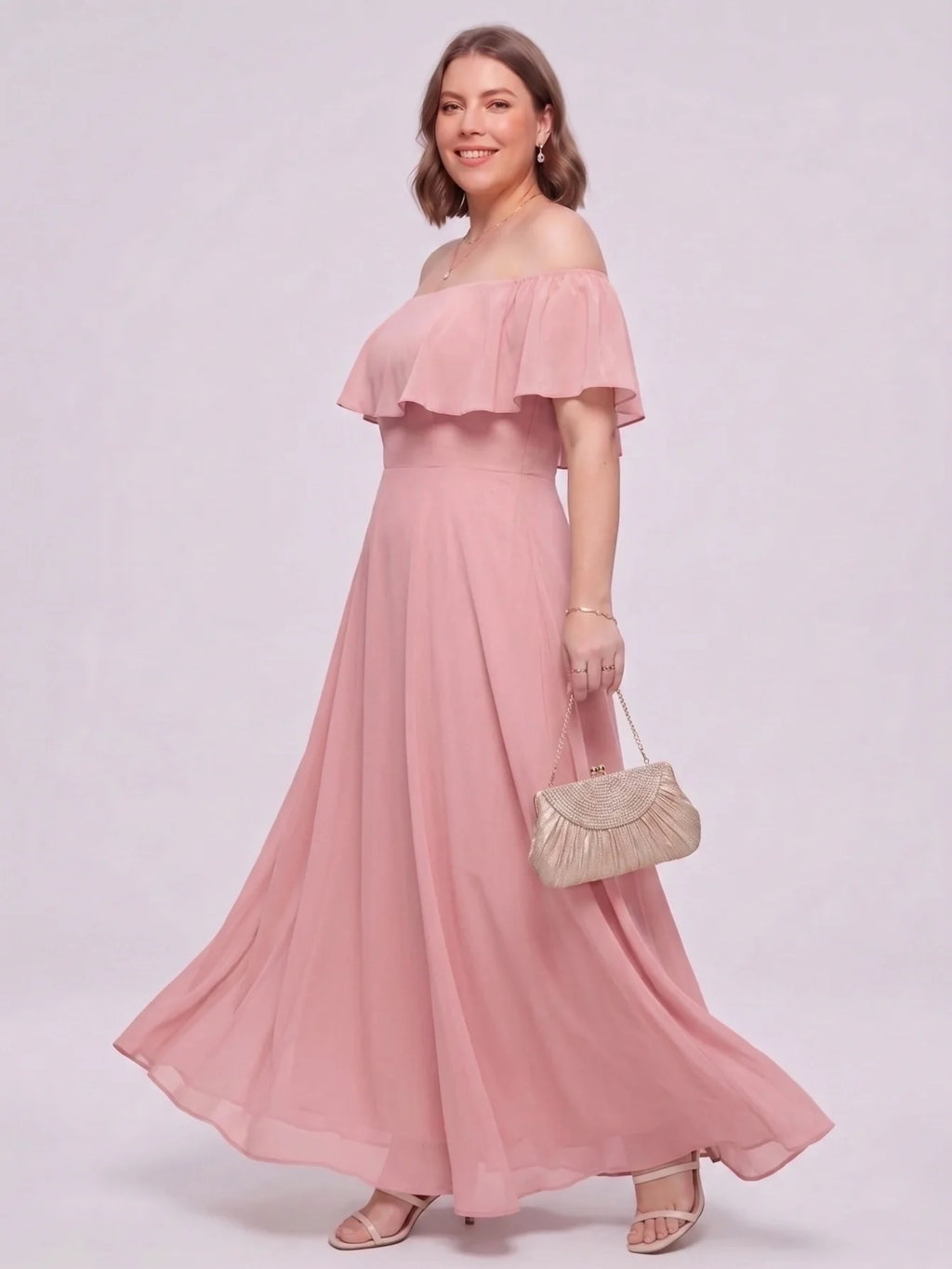 Larui Plus-Size Elegant Off-Shoulder Chiffon Dress