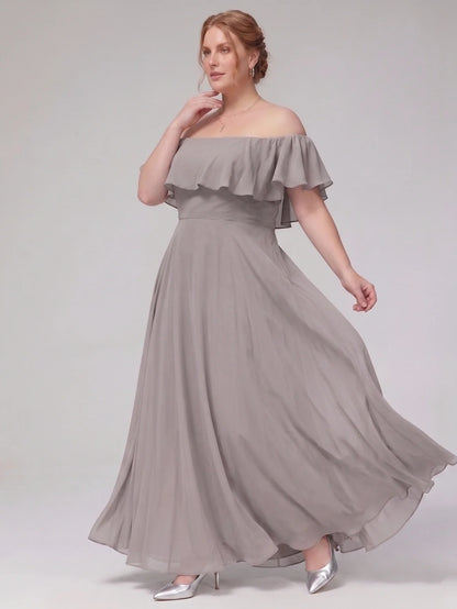 Larui Plus-Size Elegant Off-Shoulder Chiffon Dress
