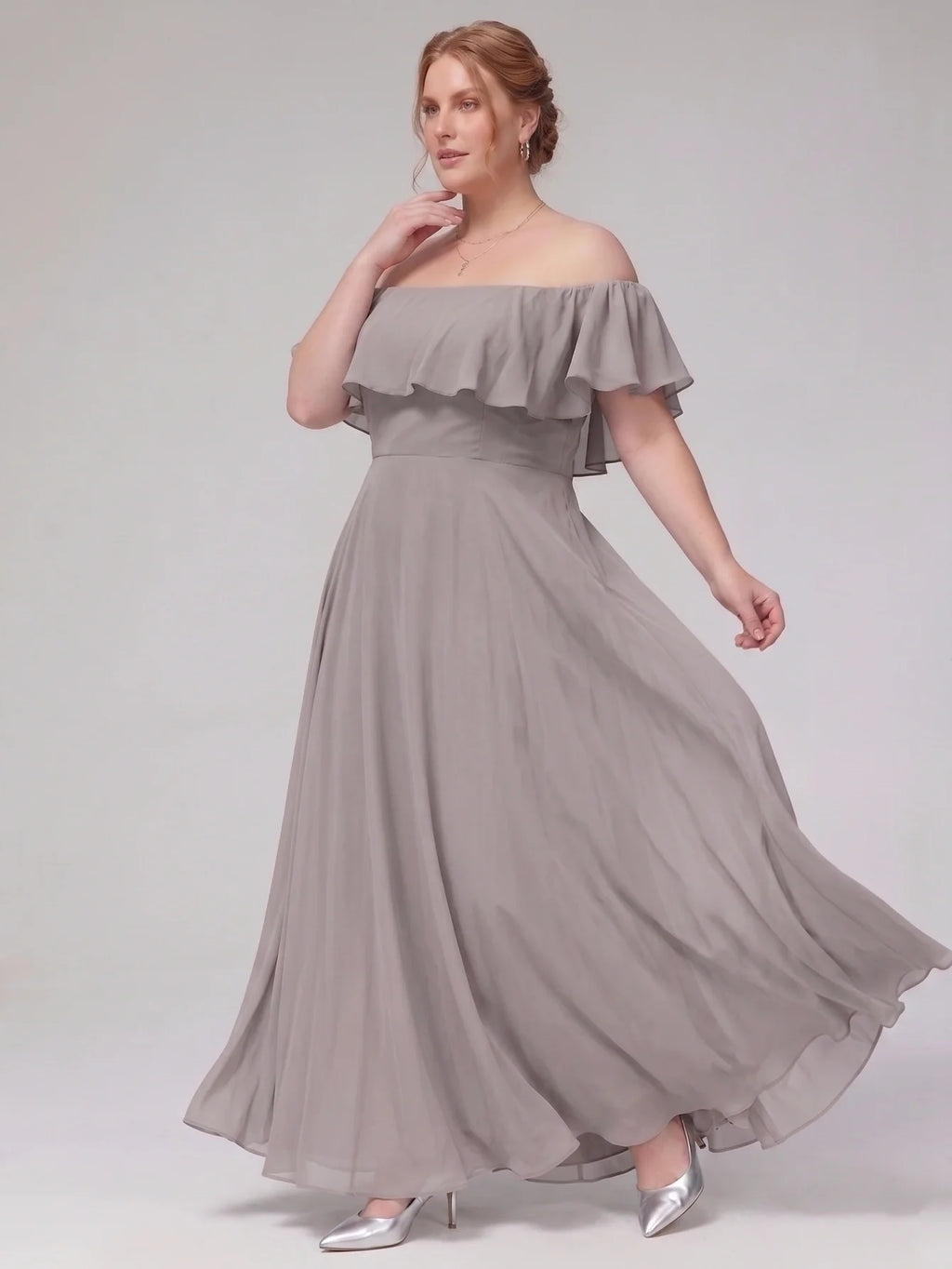 Larui Plus-Size Elegant Off-Shoulder Chiffon Dress