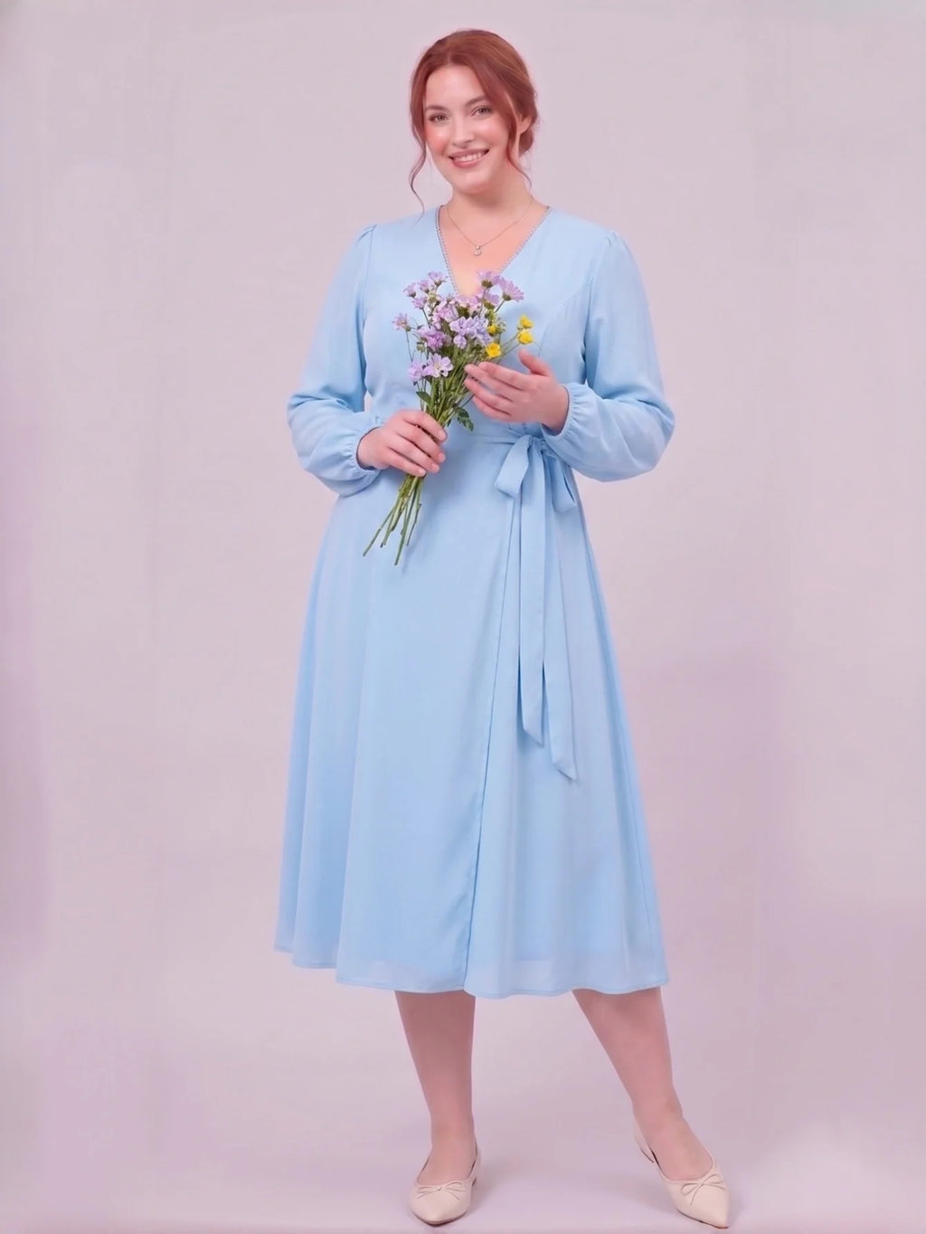 Larui Plus Size Women's Chiffon Wrap Dress
