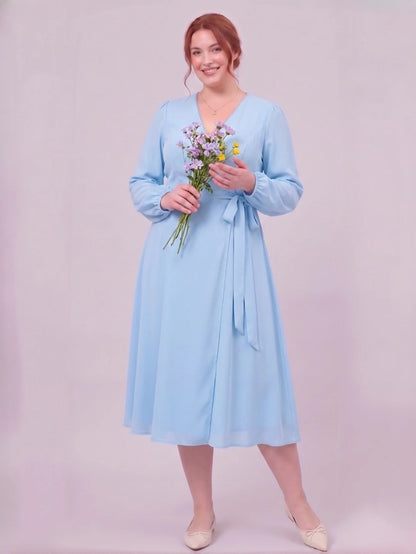 Larui Plus Size Women's Chiffon Wrap Dress