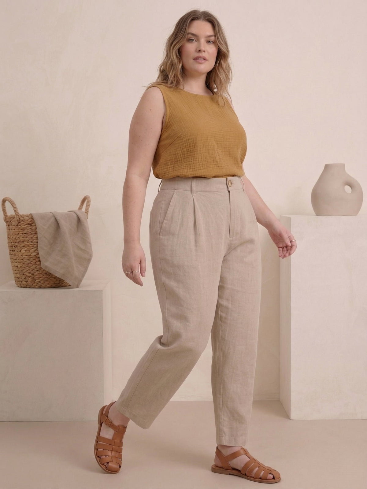 Larui Plus Size Women's Linen Pocket Full Length Pants