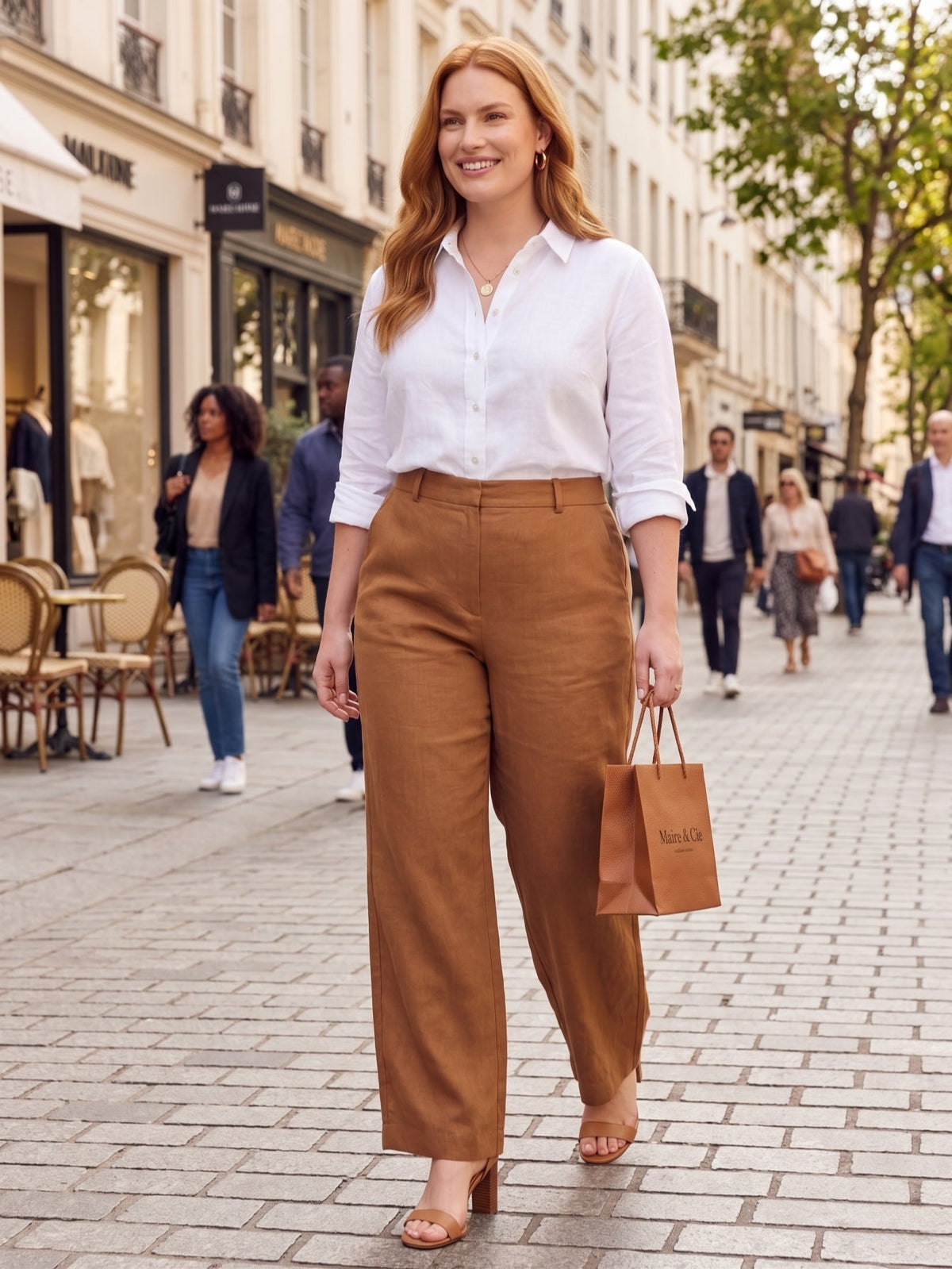 Larui Plus Size Women's Linen Pocket Full Length Pants