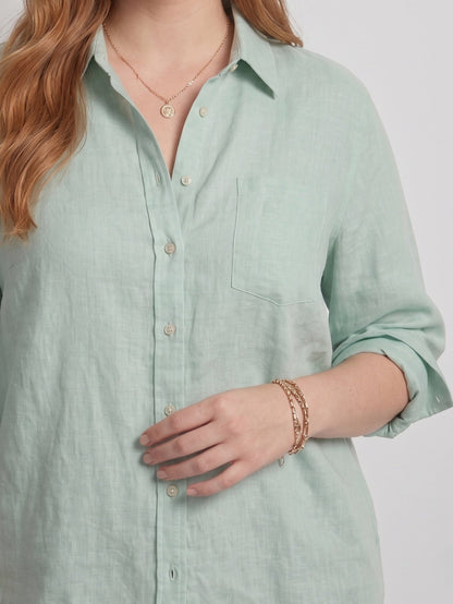 Larui Plus Size Women's Linen Pocket Long Sleeves Shirt