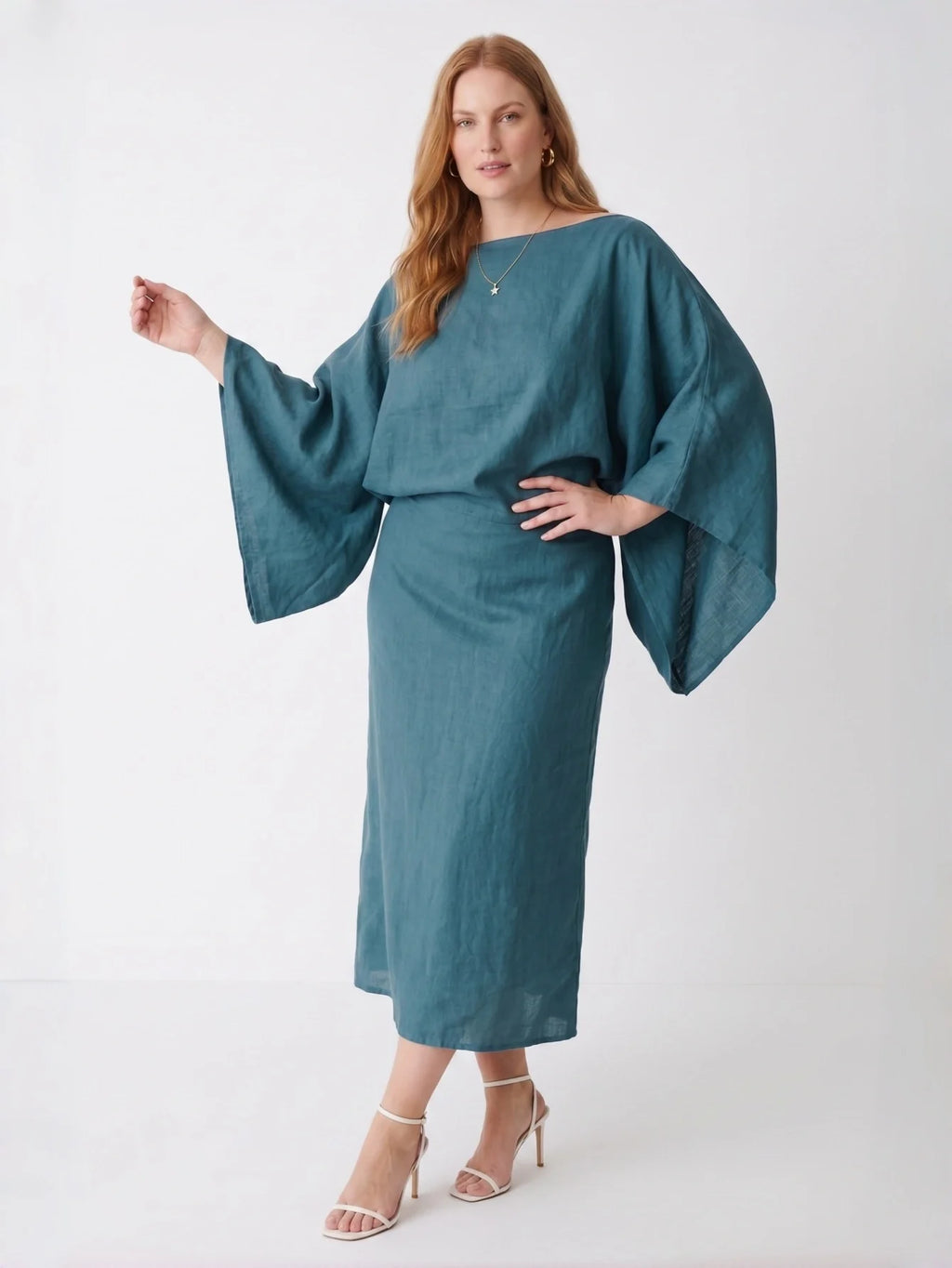 Larui Plus Size Women's Elegant Tie-Up Linen Dress