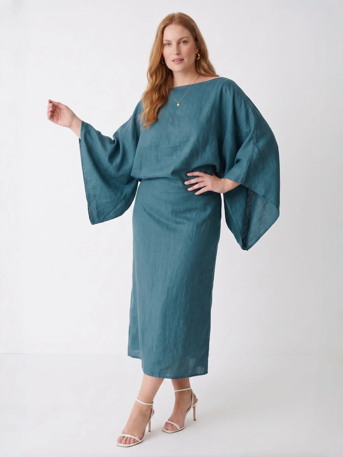 Larui Plus Size Women's Elegant Tie-Up Linen Dress