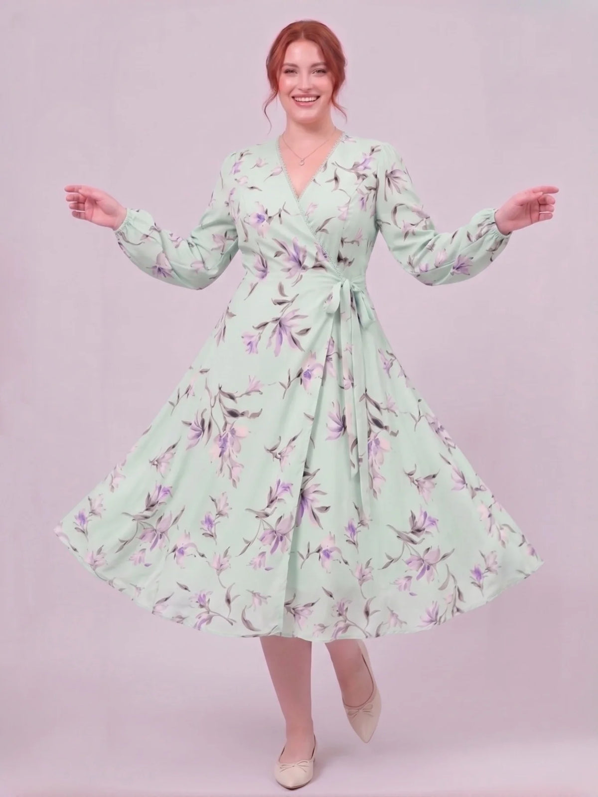 Larui Plus Size Women's Chiffon Wrap Dress