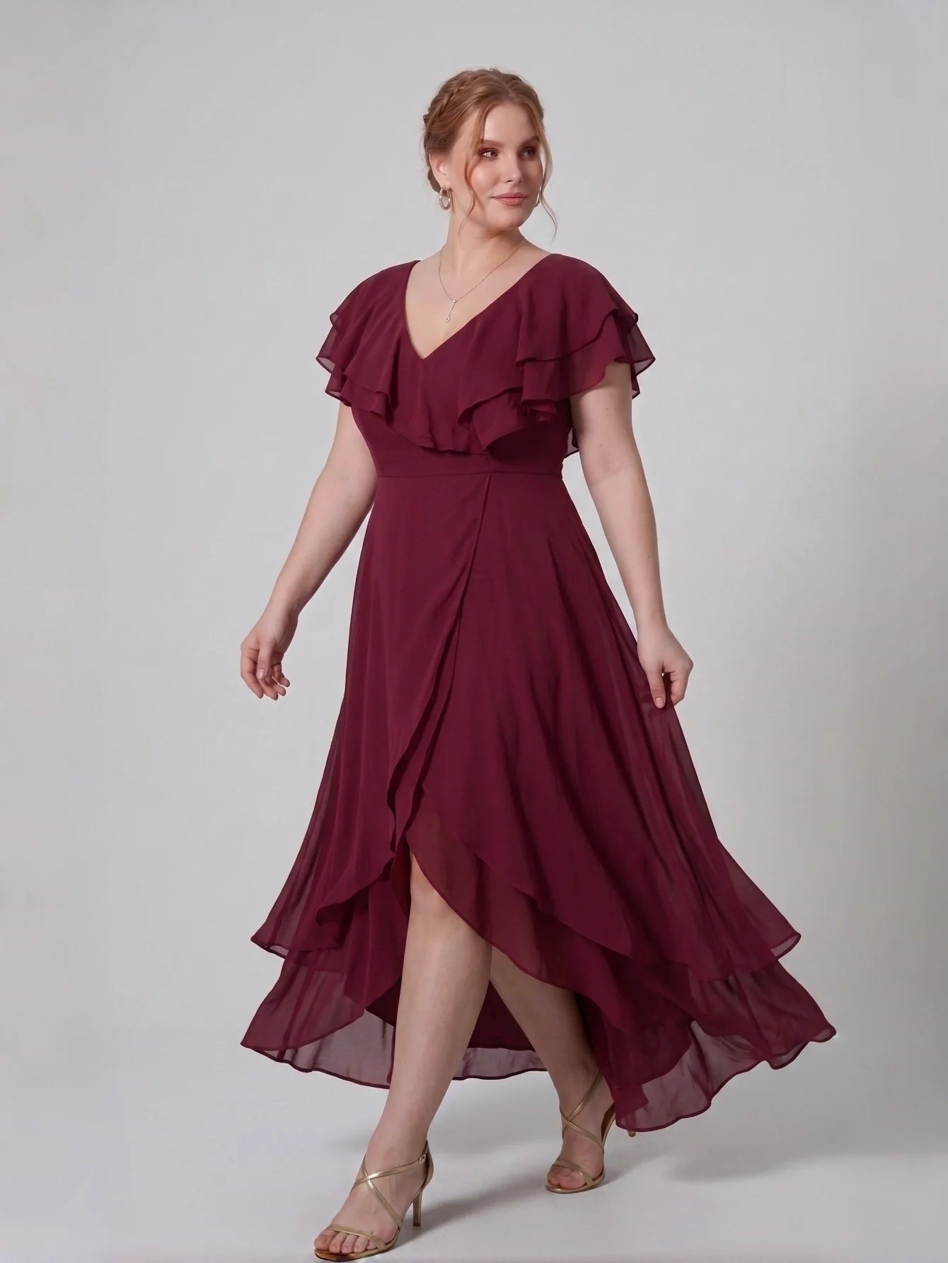 Larui Plus Size Women's Ruffle Sleeve Chiffon Dress