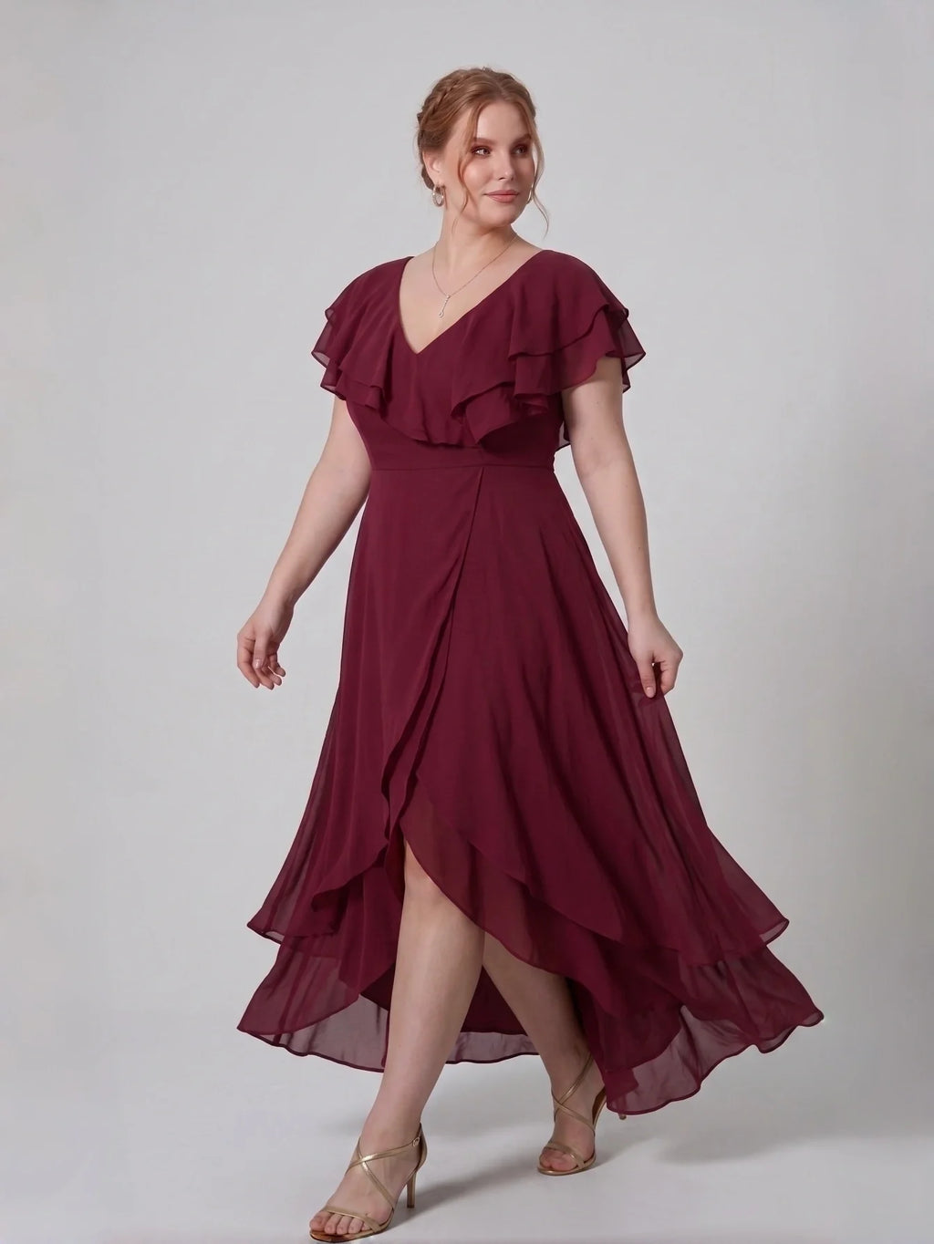 Larui Plus Size Women's Ruffle Sleeve Chiffon Dress
