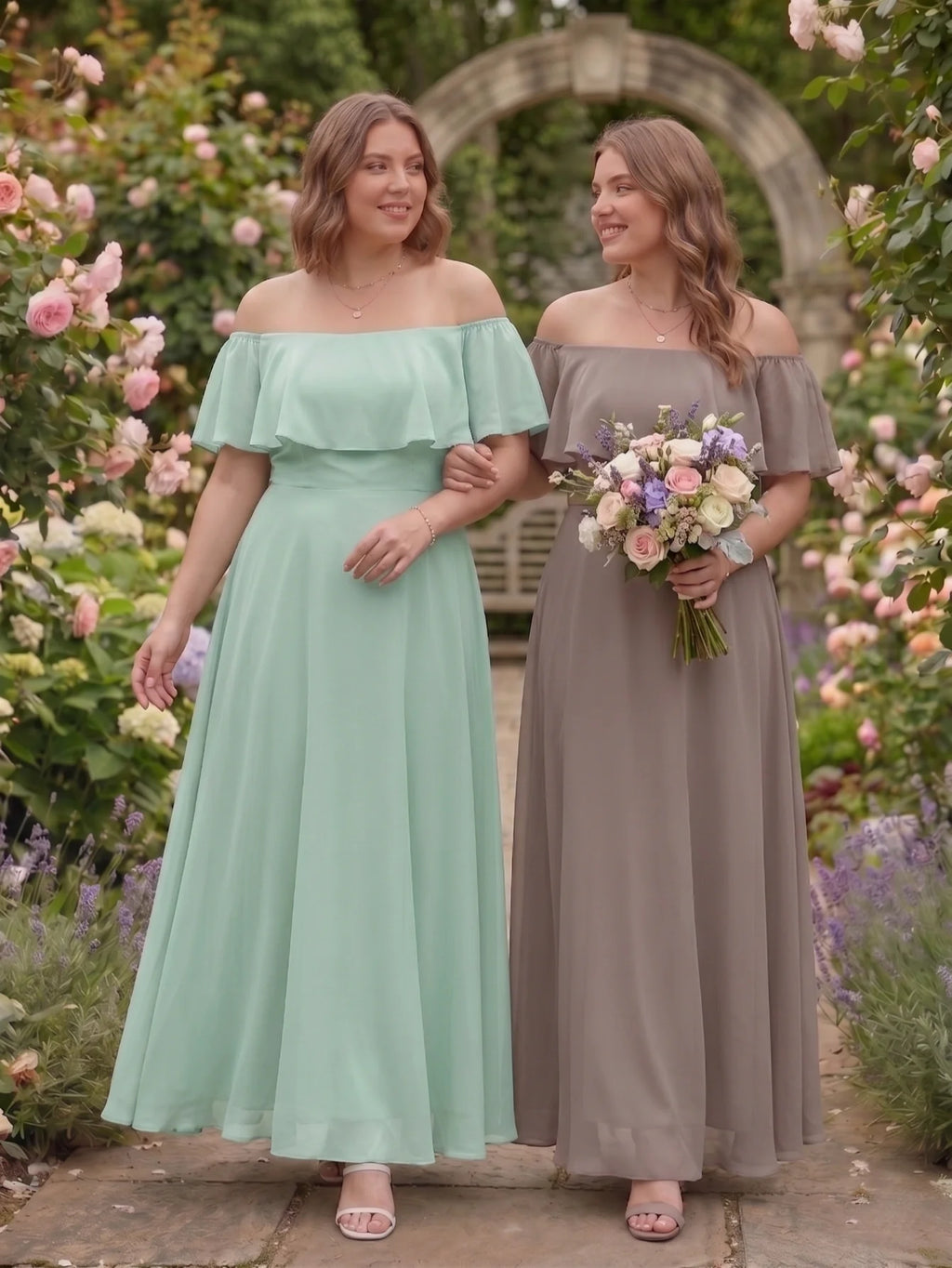 Larui Plus-Size Elegant Off-Shoulder Chiffon Dress