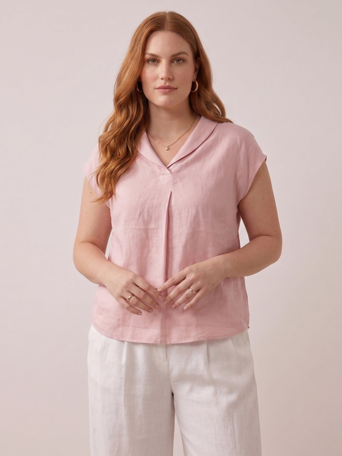 Larui Plus Size Women's Linen Short Sleeves Blouse