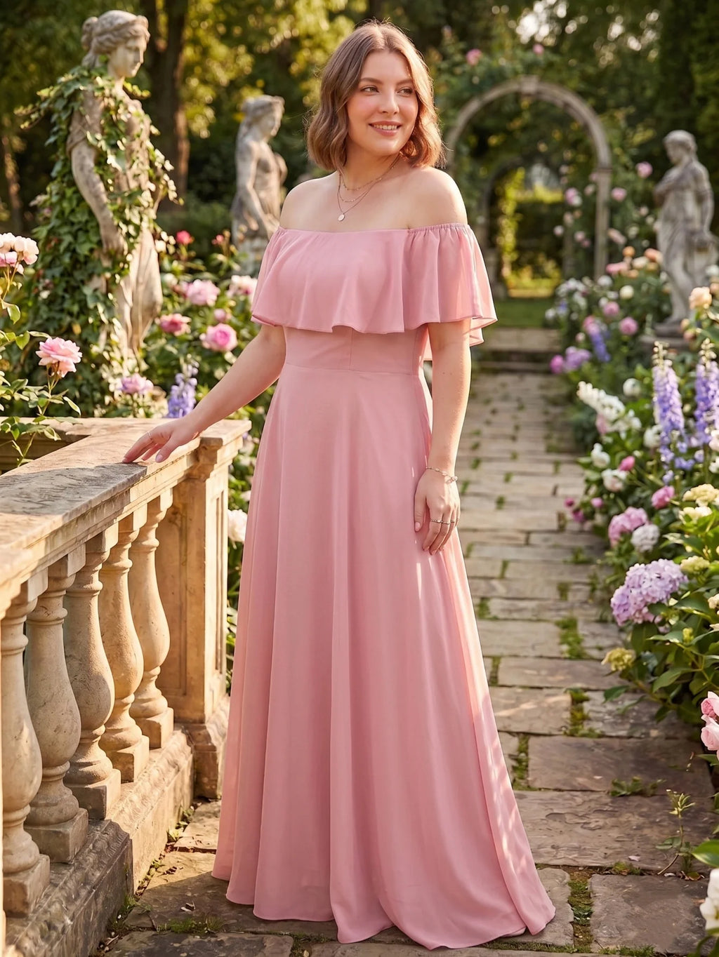 Larui Plus-Size Elegant Off-Shoulder Chiffon Dress