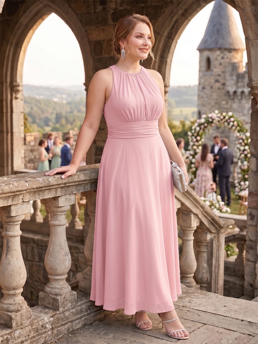 Larui Plus Size Elegant Pleated Chiffon Dress