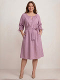 Larui Plus Size Women's Linen 3/4 Sleeves Dress With Belted