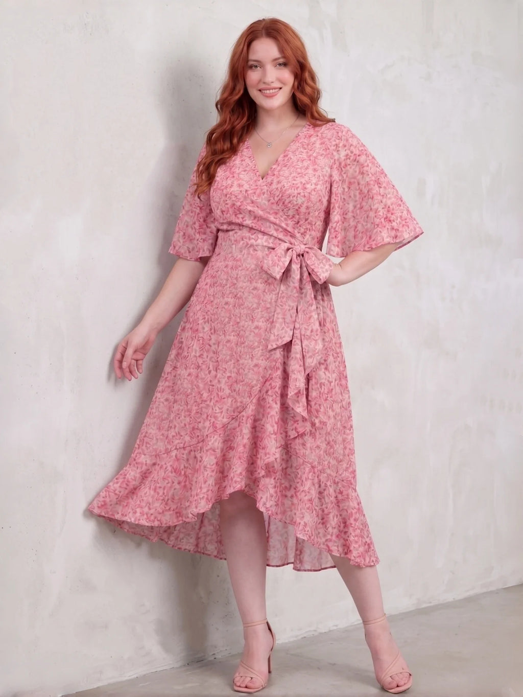 Larui Plus Size Elegant Chiffon Tie-Wrap Dress