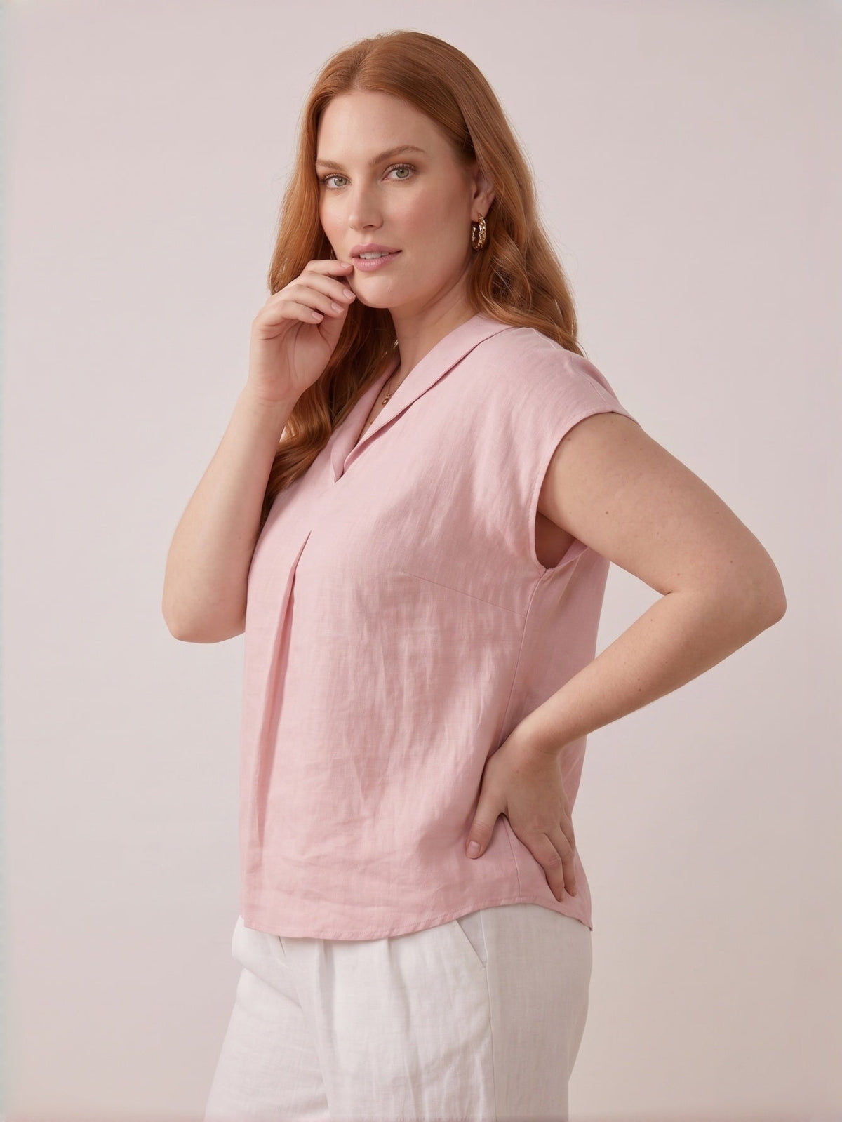 Larui Plus Size Women's Linen Short Sleeves Blouse