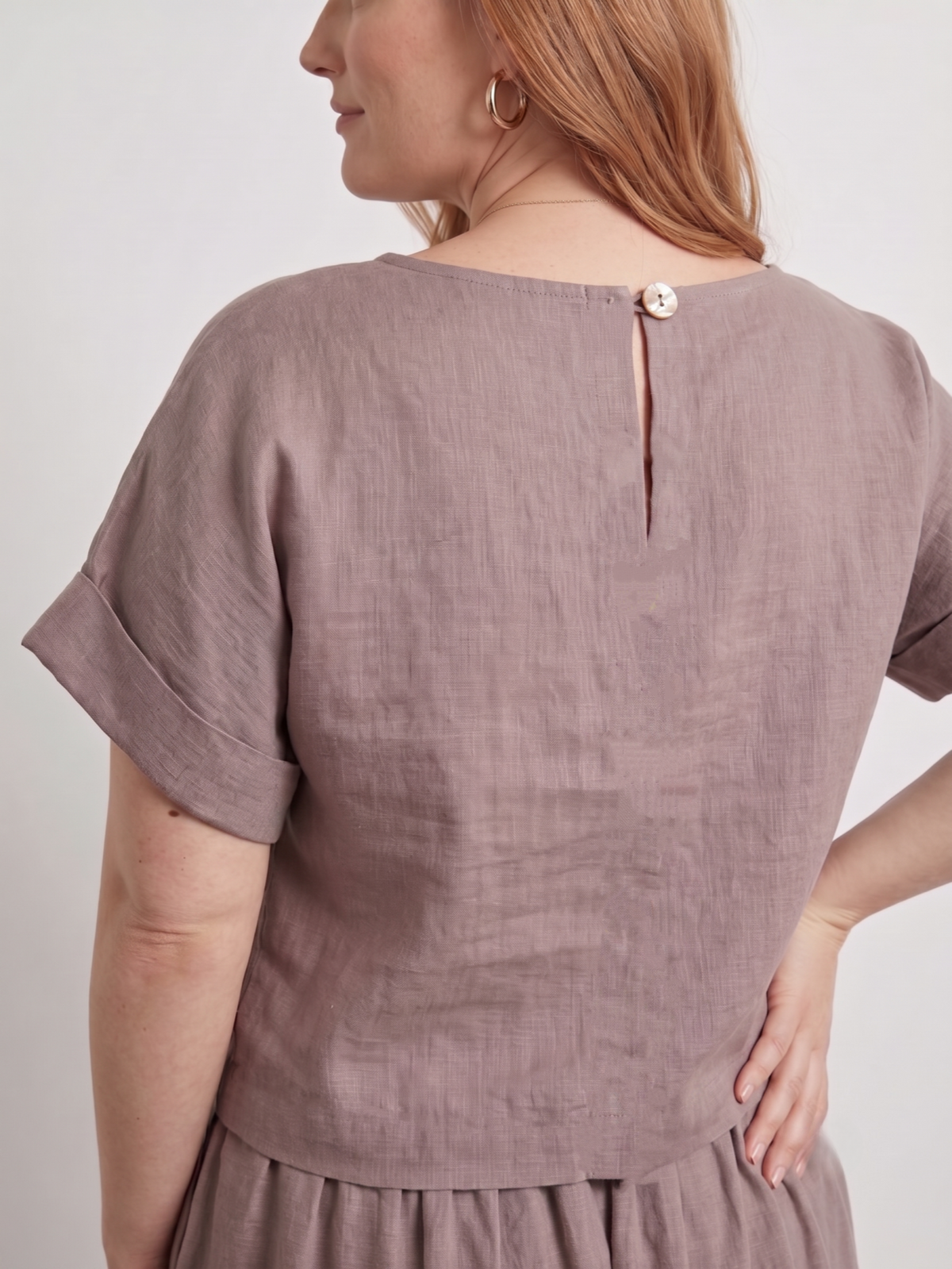 Larui Plus Size Women's Linen Short Sleeves Blouse And Skirt 2Pcs Sets