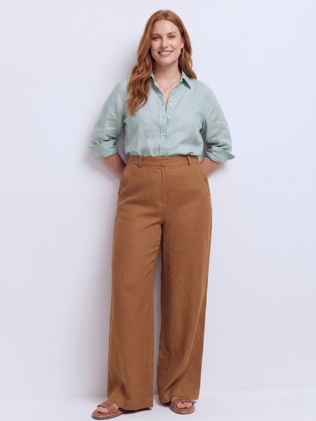 Larui Plus Size Women's Linen Pocket Full Length Pants