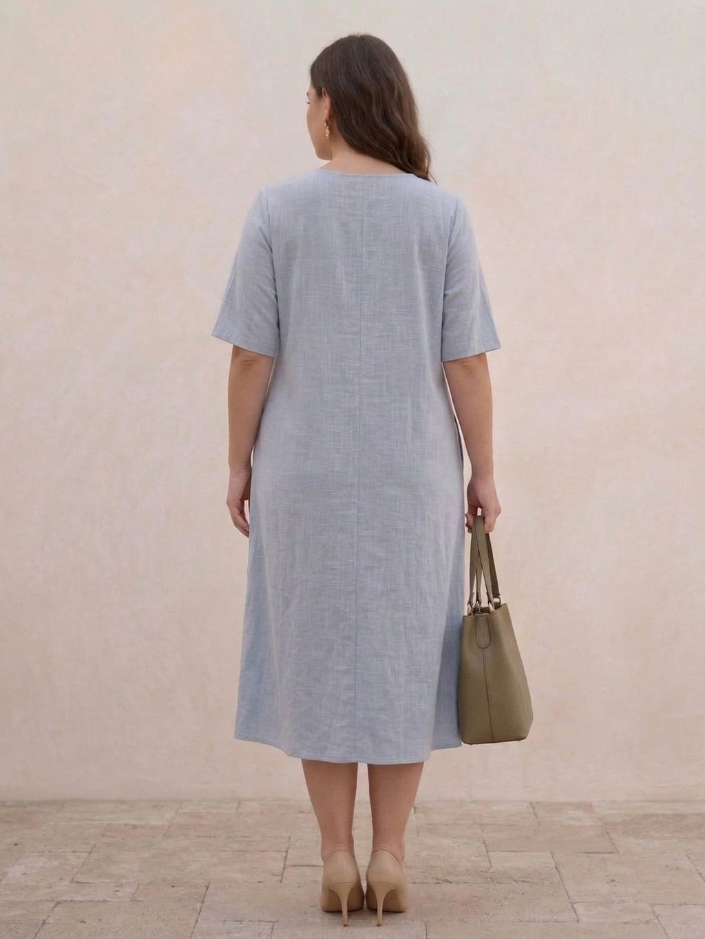 Larui Plus Size Women‘s Linen  Casual Short Sleeves Dress