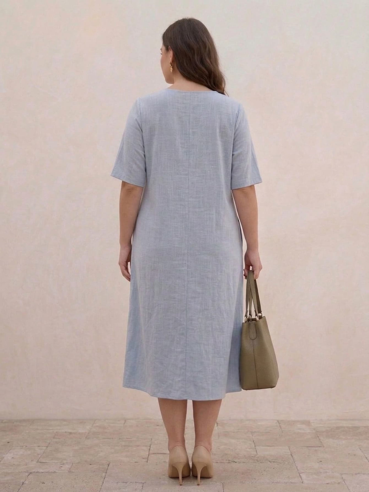 Larui Plus Size Women‘s Linen  Casual Short Sleeves Dress