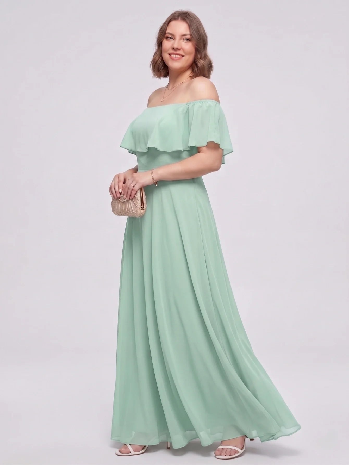 Larui Plus-Size Elegant Off-Shoulder Chiffon Dress