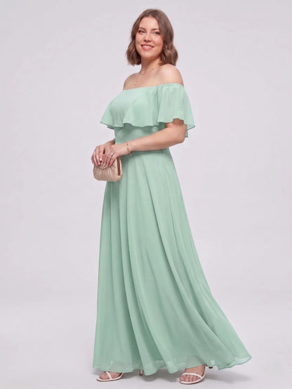 Larui Plus-Size Elegant Off-Shoulder Chiffon Dress