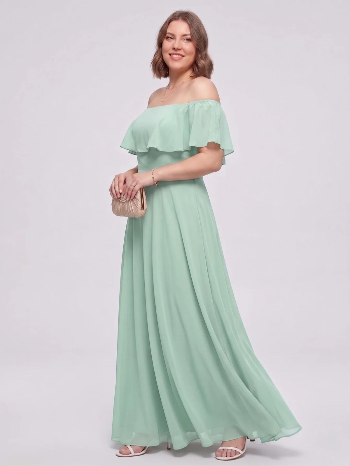 Larui Plus-Size Elegant Off-Shoulder Chiffon Dress