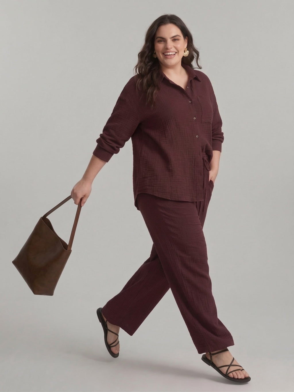 Larui Plus Size Women's Cotton Shirt And Pants 2Pcs Sets